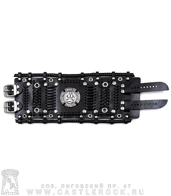 напульсник кожаный стимпанк черный (bspkv-5) след волка в руническом круге