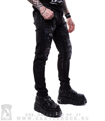 джинсы черные (протертые, с прострочкой)