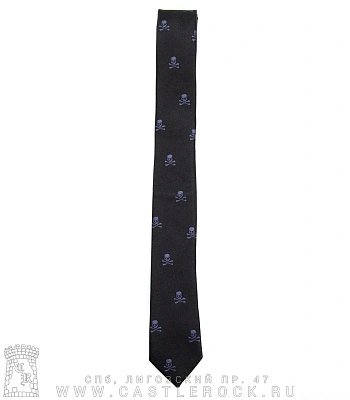 галстук черепа и кости малые серые (черный, узкий)