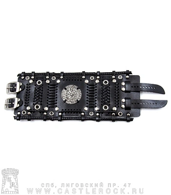 напульсник кожаный стимпанк черный (bspkv-8) вегвизир в руническом круге