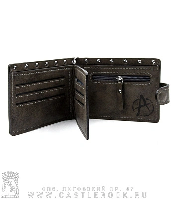 портмоне с цепью punks not dead (гравировка, на кнопке, серое, ручная работа)