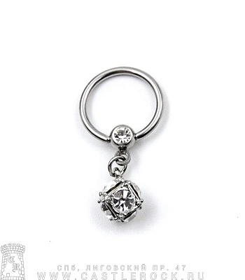 Кольцо BCR Сталь с Подвеской Куб (стразы прозрачные) 1,6 х 13