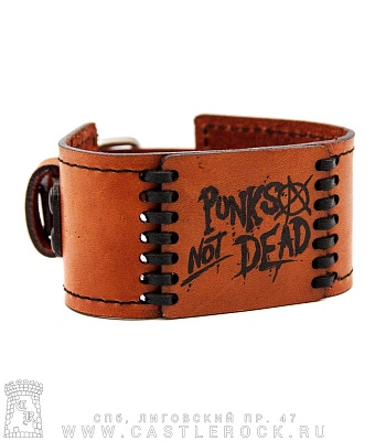 браслет кожаный с гравировкой punks not dead