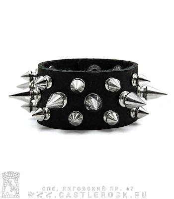 напульсник кожаный 3 ряда шипы большие и малые (на клепках)
