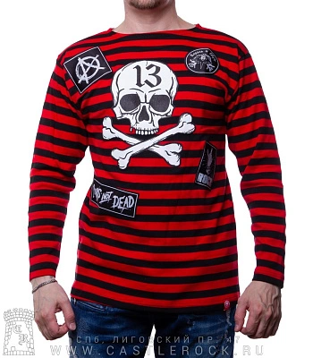 longsleeve княzz череп 13 (с нашивками, черно-красная)