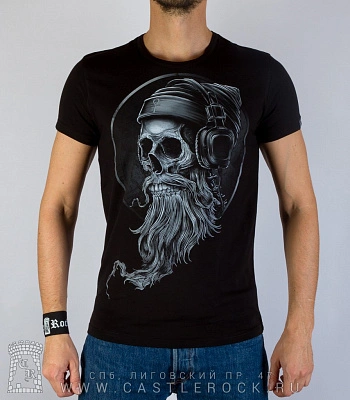 футболка череп бородатый в наушниках (светится)