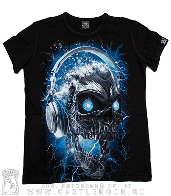 футболка детская череп в наушниках (светится)