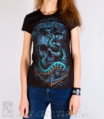 женская футболка кракен "release the kraken" (светится)