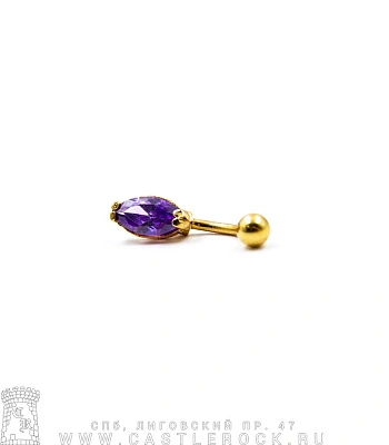 Банан Сталь Золотистый с Шариком и Стразом Лепесток (фиолетовыми) 1,6 х 10 х 5/7