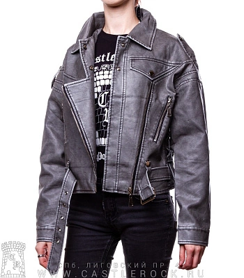 косуха женская к/з оверсайз а5125 (шнуровка, серая)