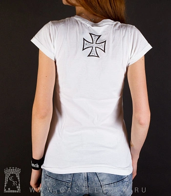 женская футболка addiction мотоцикл "motorcycle clothing" (белая)