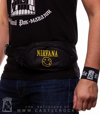 сумка на пояс с вышивкой nirvana (смайл, надпись)