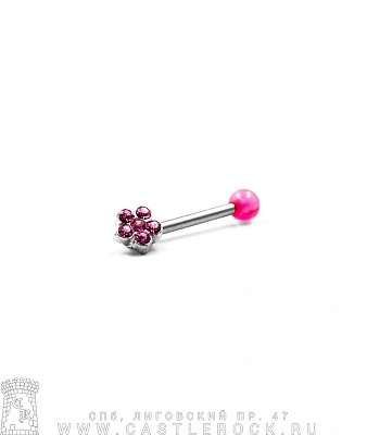 Микроштанга Сталь с Акриловым Шариком и Цветком со Стразами (розовыми) 1,2 х 9 х 3/5