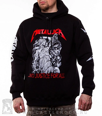 балахон metallica "and justice for all" (принт ч/б, надпись красная)