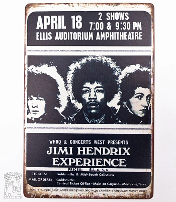 табличка jimi hendrix "ellis auditorium amphitheatre"