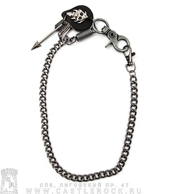 цепь с карабином ключница череп и стрела (кожаная подложка)
