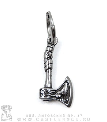 серьга кликер с подвеской топор с волком (сечение круглое) 14 мм
