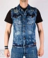 жилет джинсовый синий "my life my rules" (потертый) 052-01