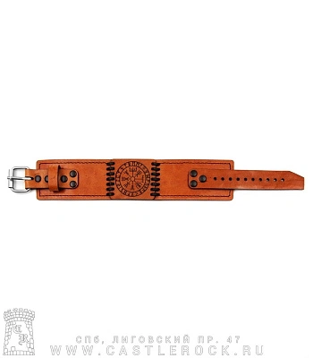 браслет кожаный с гравировкой вегвизир компас викингов в руническом круге