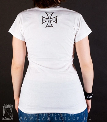 женская футболка addiction сердце с крыльями "motorcycle clothing" (белая)