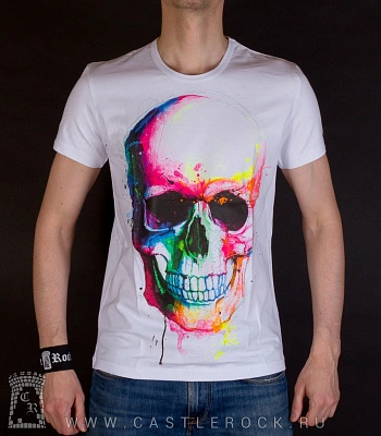 футболка череп яркий (белая, светится)