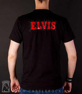 футболка elvis presley (портрет ч/б, надпись красная)