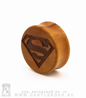 Плаг Дерево с Гравировкой Superman Супермен 28 мм
