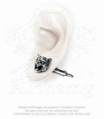 серьга alchemy gothic (алхимия готик) e326 wolf bullet