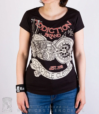 женская футболка addiction мотоцикл "motorcycle clothing"