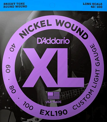 струны d'addario никелированные для бас-гитары exl190