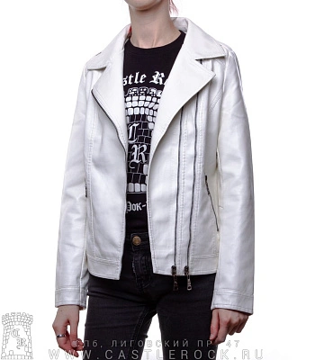 косуха женская к/з удлиненная (без ремня, 2 молнии, белая) h-313