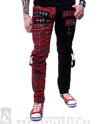 джинсы клетка комбинированные (молнии, ремни)