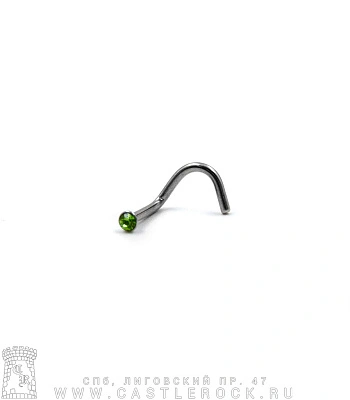 Крючок для носа Сталь со Стразом (зеленым) 1 х 6-8 х 2