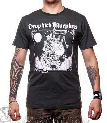 футболка dropkick murphys (скелет волынщика, зеленая)