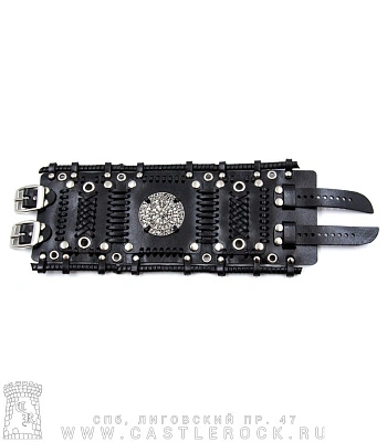 напульсник кожаный стимпанк черный (bspkv-8) вегвизир в руническом круге