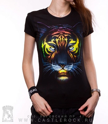 женская футболка тигр космический (светится)