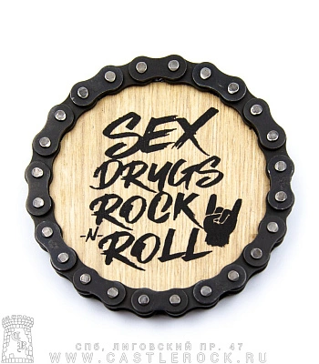 подставка под кружку с мотоцепью sex drugs rock'n'roll