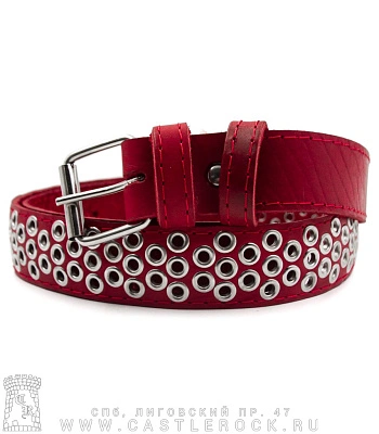 ремень кожаный 3 ряда блочки (шахматка, красный)