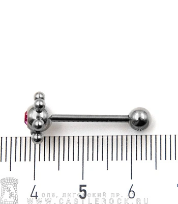 Штанга Сталь с Цветком со Стразом (розовым) 1,6 х 16 х 5/11