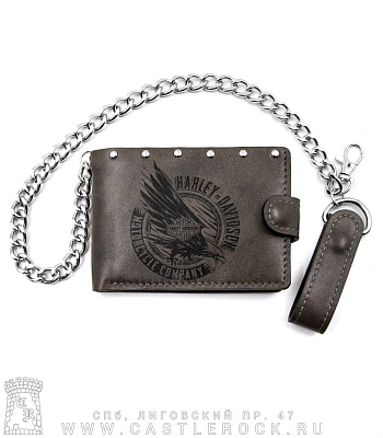 портмоне с цепью harley-davidson (гравировка, на кнопке, ручная работа)