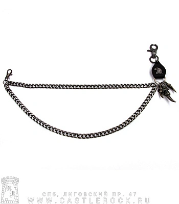 двойная цепь с карабином орел (плетение панцирное, кожаная подложка)
