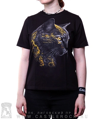 женская футболка кошка золотая (прямая, светится)