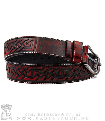 ремень кожаный tattoo 5 (кельтский орнамент, черно-красный)