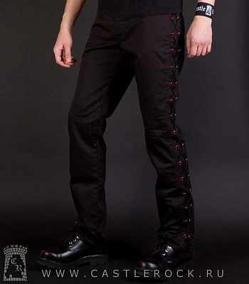 брюки шнуровка через кольцо (черная, фиолетовый держатель)
