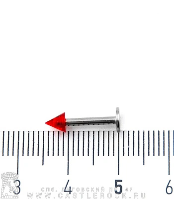 Лабрет Сталь с Акриловым Шипом (красным) 1,6 х 10 х 4