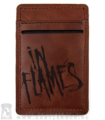 кардхолдер с гравировкой in flames (коричневый, ручная работа)
