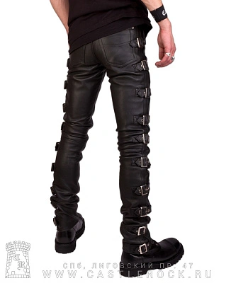 штаны кожаные "first" с пряжками (черные)