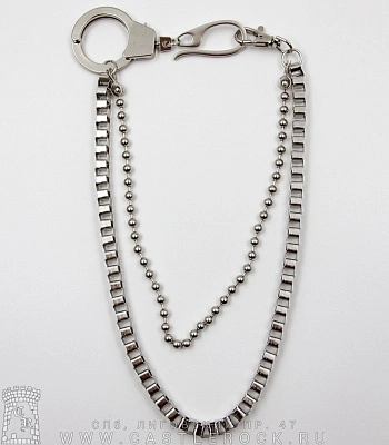 двойная цепь с карабином наручник (сувенирный, плетение якорное, перлина)
