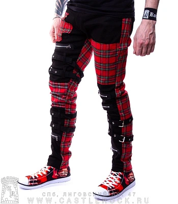 брюки клетка комбинированные (молнии, ремни)