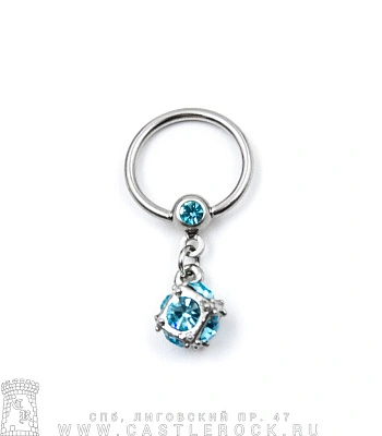 Кольцо BCR Сталь с Подвеской Куб (стразы голубые) 1,6 х 13